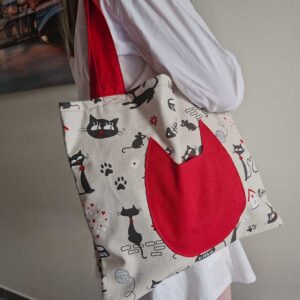 Tote Bag Chat original avec poche en forme de tête de chat, modèle Kitty in love