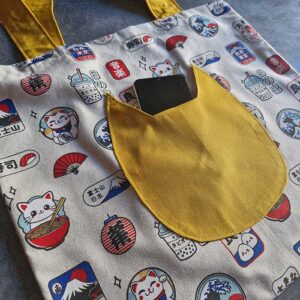 Tote Bag avec poche en forme de tête de chat