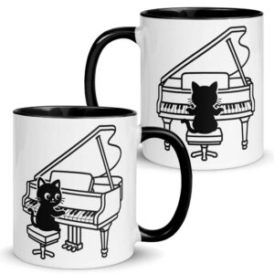 Mug chat pianiste, noir et blanc