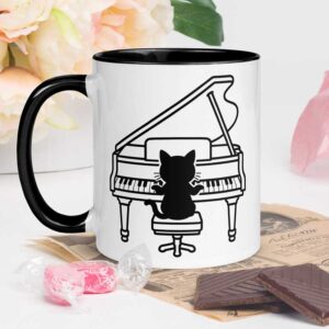 Mug chat pianiste, noir et blanc
