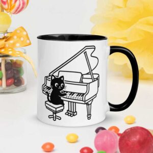 Mug chat pianiste, noir et blanc