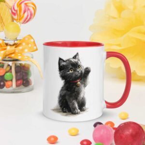 Mug chat noir au collier rouge