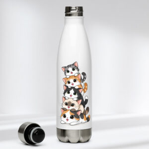 Gourde chats kawaii : une pyramide de chats sur une gourde isotherme
